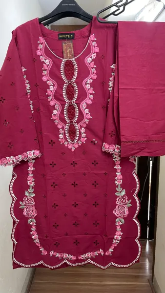 Pakistani Original Hayat Stitched Cotton Co-ords 2 Pcs _ Maroon 